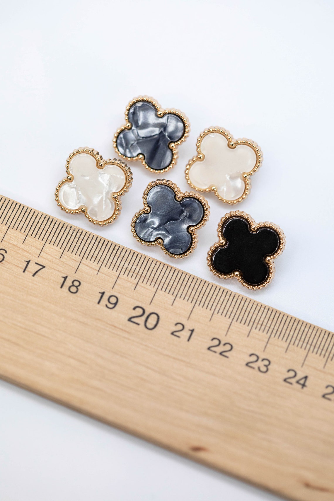 Flower buttons designer inspired with mother of pearl insert, flower button 20 mm black, milk, graphite colors