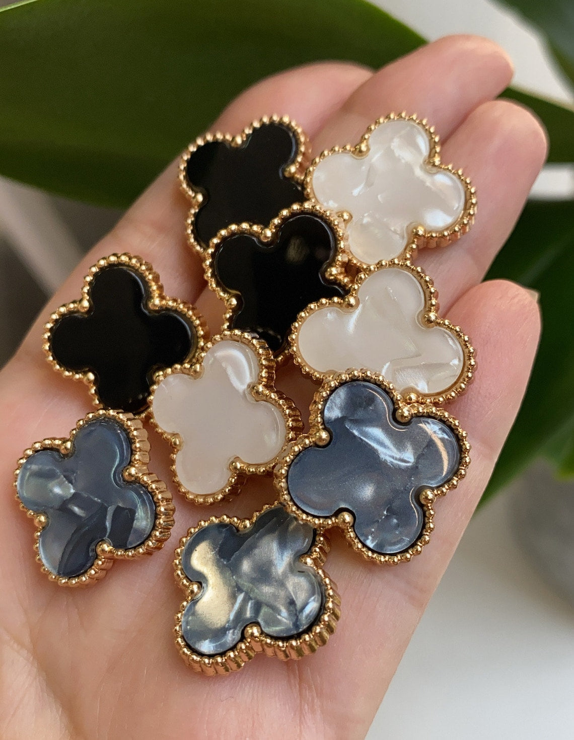 Flower buttons designer inspired with mother of pearl insert, flower button 20 mm black, milk, graphite colors