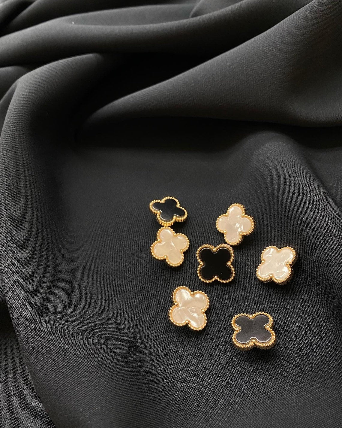 Flower buttons designer inspired with mother of pearl insert, flower button 20 mm black, milk, graphite colors